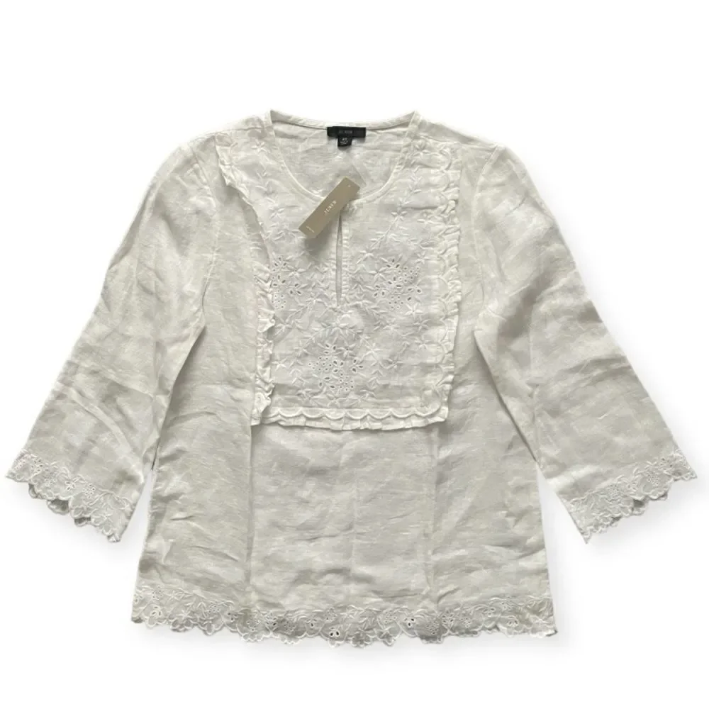 J. Crew White embroidered linen blouse size XS 000058 - Picture 1 of 7